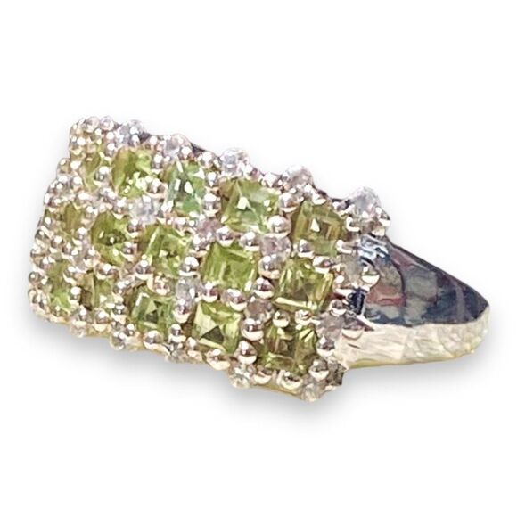 Platinum Peridot Topaz Gemstone Sterling Silver Statement Ring NEW - Picture 3 of 4